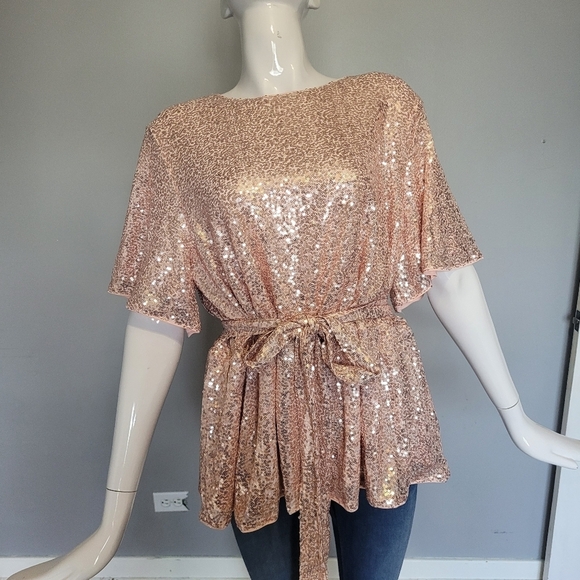 Grace Karin Tops - Grace Karin Pink Sequin Top with Belt, BNWOT, Size 2X